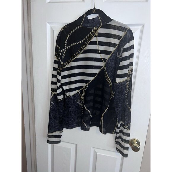 ST JOHN SPORT Nautical Print Mesh Mock Neck Long Sleeve Top Sz XL - Picture 12 of 16